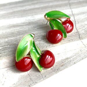 NEW ~ Anthropologie Enamel Cherry Stud Earrings